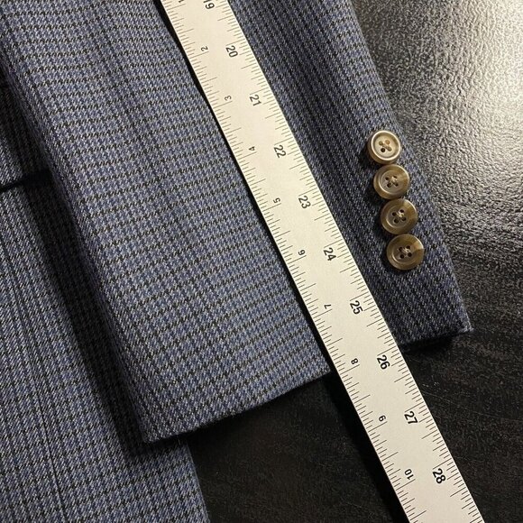 CHAPS Sport Coat 44L Blue Puppytooth Check Polyester Rayon Two Button Vented - Picture 13 of 15
